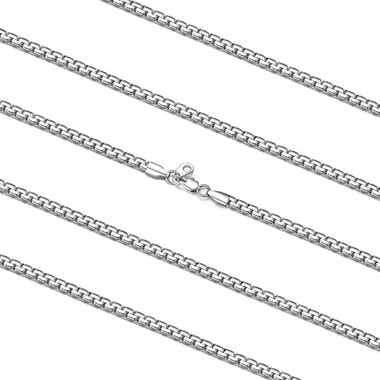 FaithHeart Mens Black/Silver/Gold Stainless Steel Flat Box Link Chain Necklace, Stylish 2/4/6/8mm Width Box Chains Necklaces for Men Non Tarnish Hip Hop Chain Jewelry Gifts,14"-30" Length