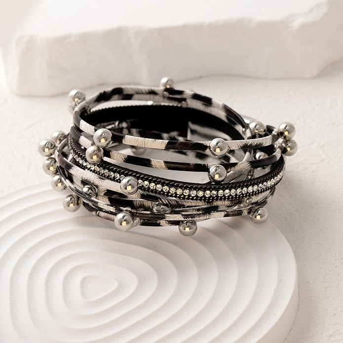 VIBILIA Boho Leather Wrap Bracelets for Women Multi-Layer Bracelets with Strong Clasp Jewelry for Women