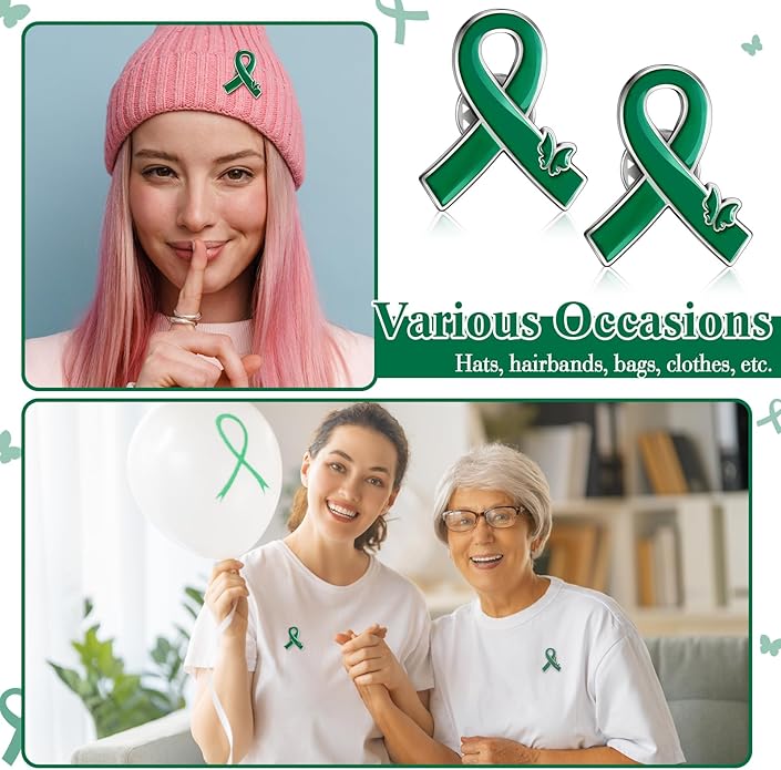 Tondiamo Green Ribbon Lapel Pins Mental Health Awareness Pin Hope Brooch Badge Items Favors Gifts for Campaigns Event