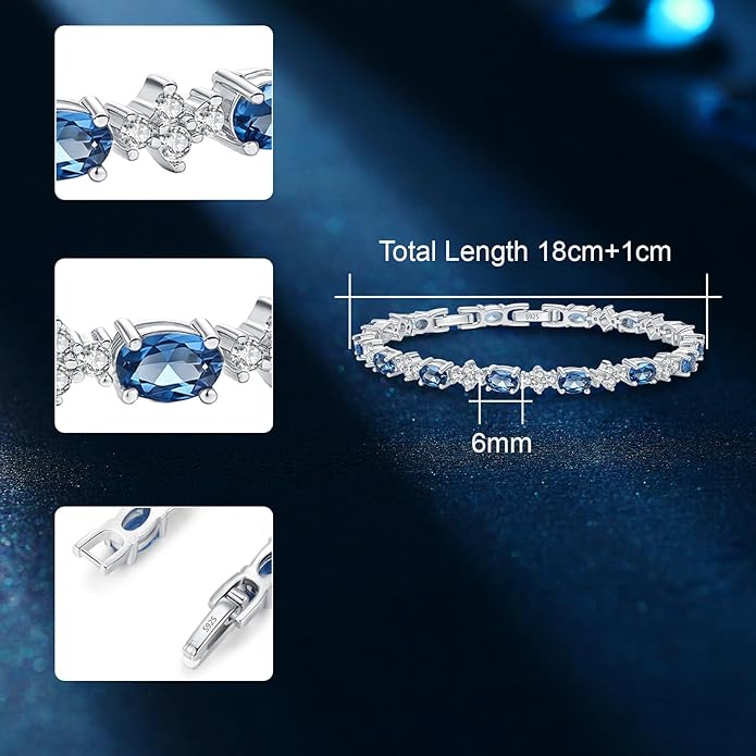 Tennis Birthstone Bracelets Sterling Silver Bracelets Charm Jewelry Birthday Gifts for Women,Girlfriend,Wife,Mom - Graduation, Friendship,Birthday, Anniversary