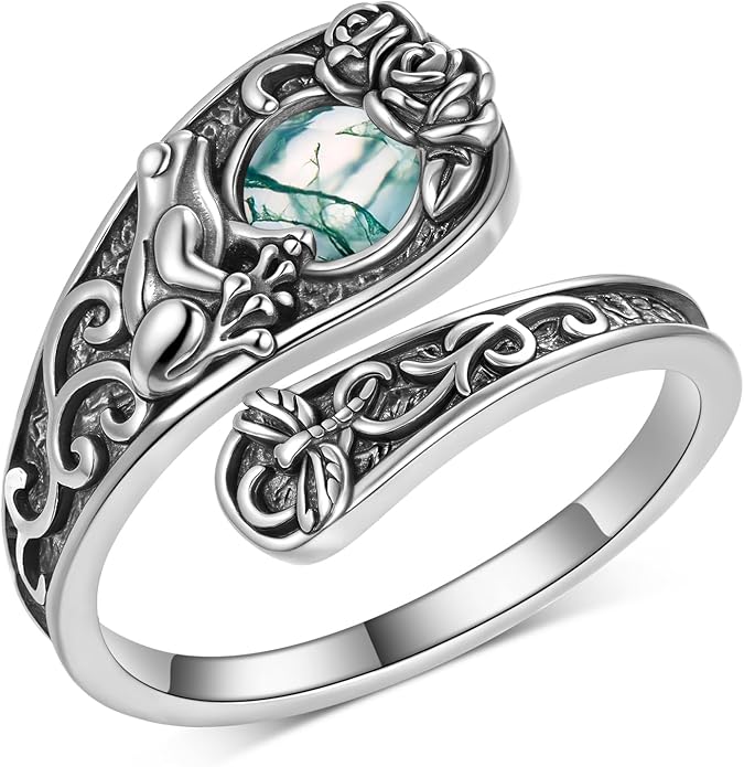 Spoon Rings for Women 925 Sterling Silver Mushroom/Phoenix/Snake/Cardinal/Octopus/Tree of Life/Sunflower/Highland Cow/Dragonfly/Dragon/Horse/Sea Turtle/Frog Rings