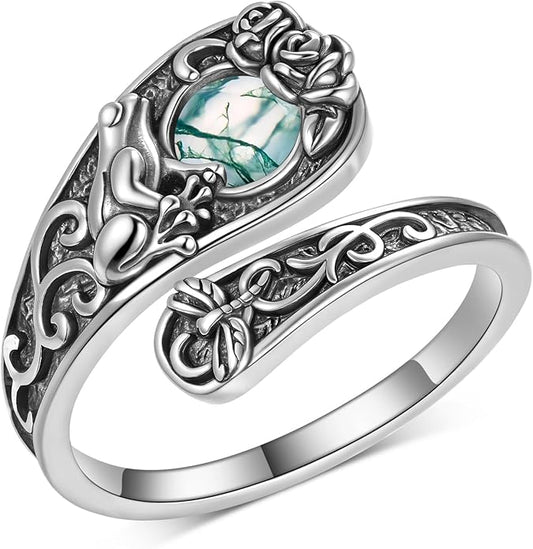 Spoon Rings for Women 925 Sterling Silver Mushroom/Phoenix/Snake/Cardinal/Octopus/Tree of Life/Sunflower/Highland Cow/Dragonfly/Dragon/Horse/Sea Turtle/Frog Rings