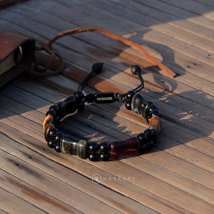 Protection Crystals Mens Bracelet Tiger Eye, Natural Stone Multicolored Tiger Eye Bracelets for Men, HASKARE Healing Crystals Unique Energy Beads Bracelet Gift for Mens Jewelry Trendy Spiritual Relief
