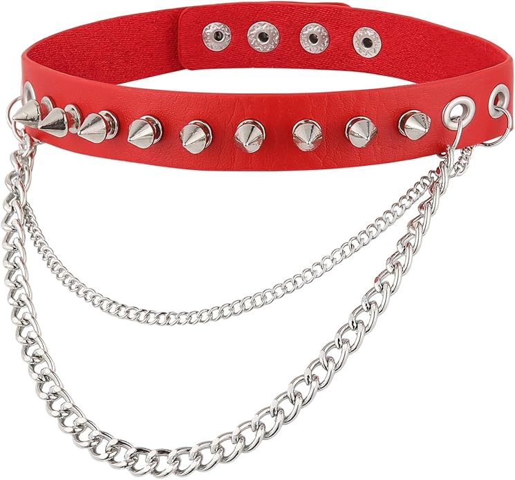HZMAN Fashion Women Men Cool Punk Goth Metal Spike Studded Link Leather Collar Choker Necklace