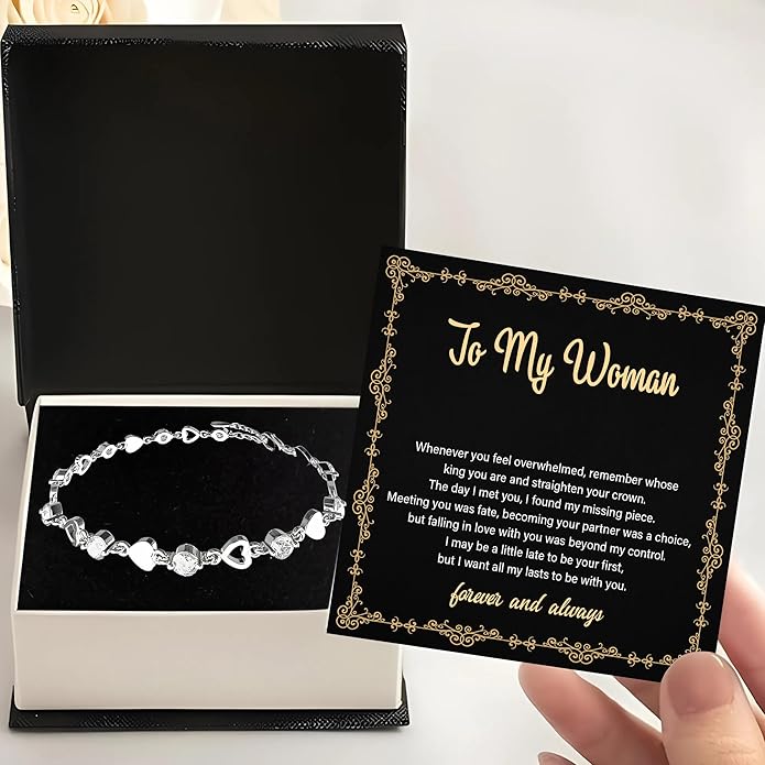 To My Wife Crystal Heart Bracelet Gift From Husband, Beautiful Wife Jewelry For Anniversary, Birthday, Christmas, Valentine’s Day, Bracelet For Her With Heartfelt Message & Elegant Box