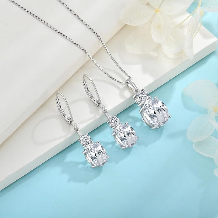 Birthstone Necklace for Women 925 Sterling Silver Oval Cut Cubic Zirconia Pendant Jewelry Gifts for Her