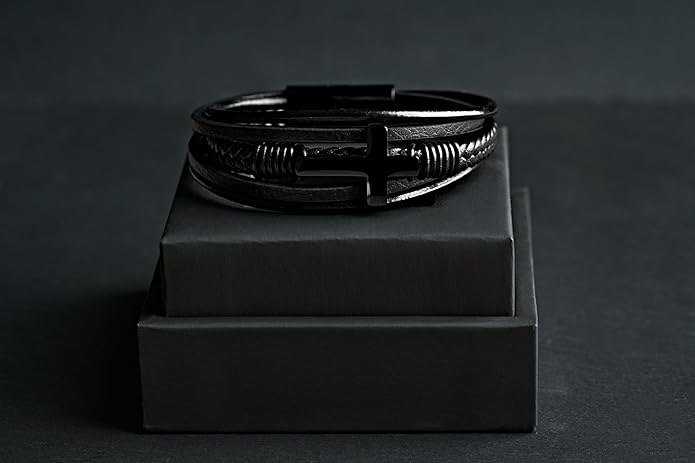 Cross Bracelet for Men - Genuine Leather Religious Bracelets | Stylish Christian Bracelet for Men - Perfect Faith Accessory | Mens Cross Bracelet - Christian Jewelry