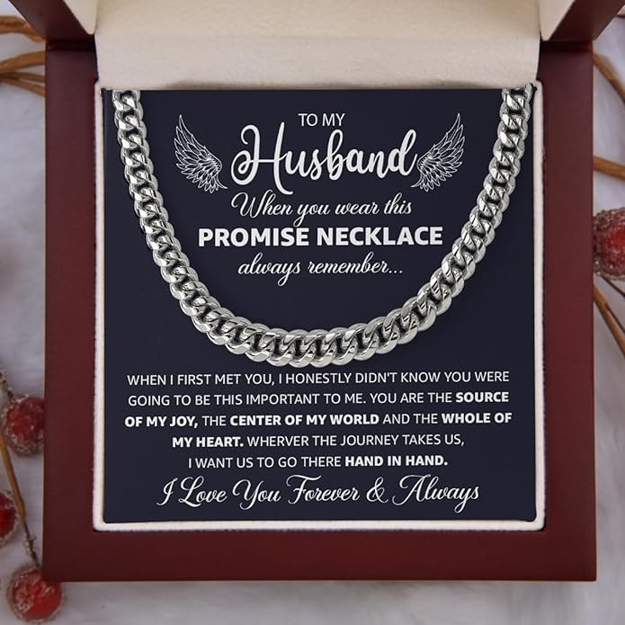 Mapileng Cuban Link Chain Necklace For Husband, Love You This Much To My Husband Classic Steel Jewelry Gift Birthday Christmas Anniversary Jewelry Gifts for Dad Brother Boyfriend Son