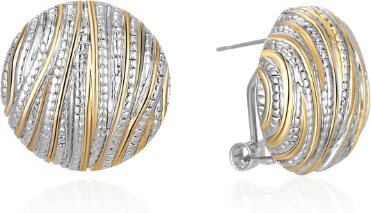 Two Tone Earrings for Women Gold and Silver Crossover Half Hoop Statement Earring Designer Stud Earrings