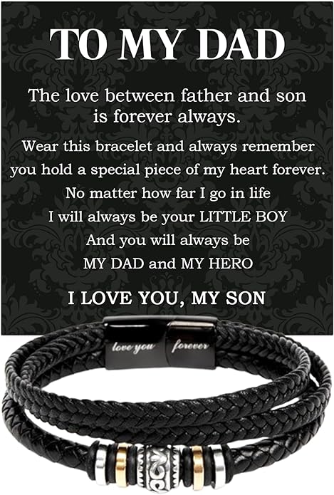 To My Dad Leather Bracelet Father's Day Gift for Dad with Loving Message Card Meaningful Gift from Son or Daughter Men’s Braided Bracelet for Dad Gift for Men Birthday Gift for Dad
