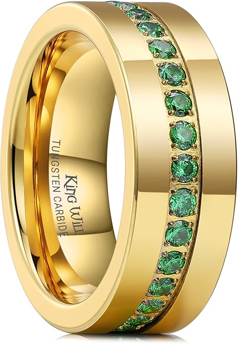 King Will Mens Tungsten Wedding Band with Cubic Zircon Inlay 7mm/8mm Flat Cut Comfort Fit Engagement Rings