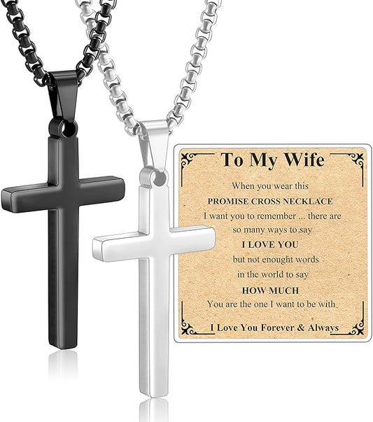 Valentines Day Matching Couple Stuff Cross Necklaces Idea Gifts for Men Women, Anniversary Birthday Engagement Gifts for Couple Boyfriend Girlfriend Husband Wife Love You Forever Cross Necklaces