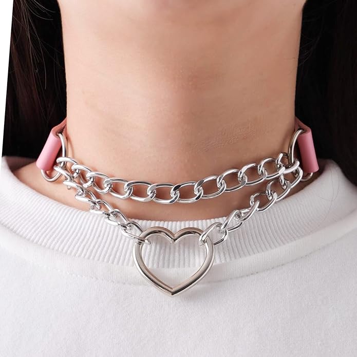 MILAKOO PU Leather Punk Choker Necklaces Circle/Heart Charm Adjustable Collar Necklace for Women