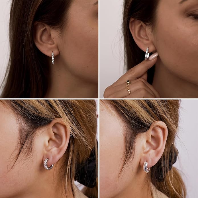 MIDEEO Gold/Sliver Chunky Hoop Earrings Set for Women, 14K Gold Plated Twisted Huggie Hoop Earring Hypoallergenic Thick Open Lightweight Chunky Hoop Earrings Jewelry for Gifts