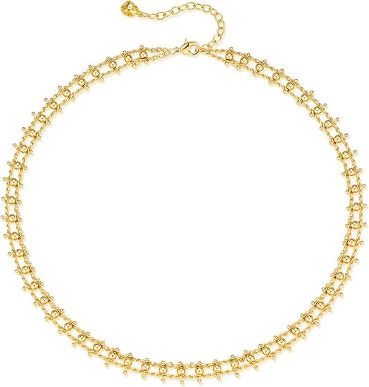 MTMY Beaded Necklaces for Women 14K Gold Plated Dainty Colorful Green/Rose Beaded Pearl Choker Necklace Delicate Boho Choker Necklace Jewelry Gift
