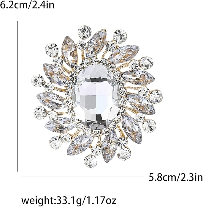 Rhinestone Brooch for Women,Vintage Crystal Flowers Brooch Statement Crystal Glass Lapel Pins Prom Classic Jewelry