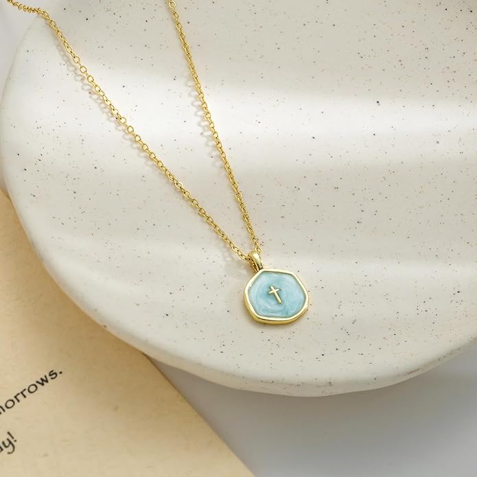 Tewiky Cross Necklace for Women-Dainty Simple 14k Gold Plated Cross Pendant Cute Necklaces for Women Jewelry