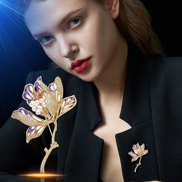 Flower Brooch Pin - Rhinestone Flower Pin 18k Gold Plated - Thanksgiving Day, Birthday, Wedding Gifts for Mom, Wife