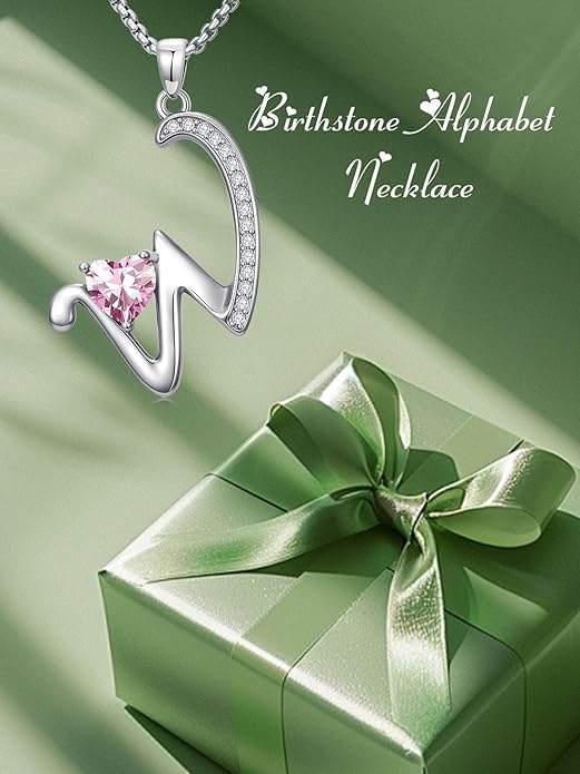Christmas Gifts for Women Alphabet A to Z Initial Birthstone Pendant Necklaces for Women - 18k White Gold Plated Personalized Name Jewelry Valentine Mothers Day Birthday Gifts for Women Her Girlfriend