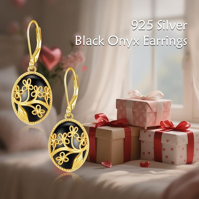 Dragonfly/Filigree Boho Black Onyx Earrings 925 Sterling Silver Black Onyx Dangle Drop Earrings Jewelry Gift for Women