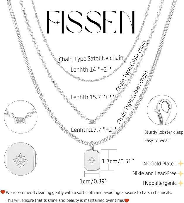 Layered Silver Necklace for Women Trendy Silver Plated Dainty Stackable Necklace Set Cuban Paperclip Herringbone Link Chain Coin/Cross/diamond/Mobius Pendant Necklaces Fashion Accessories Jewelry Gift