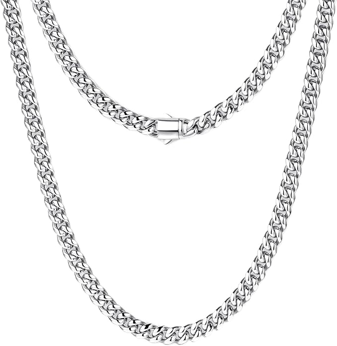 MUSECLOUD Gold Cuban Link Chain for Men Mens Stainless Steel Miami Curb Chains Necklace 5/8mm Thick Real Gold/Silver/Black Plated Diamond Cut Non-Tarnish Jewelry Trendy Christmas Gifts 18-26 Inch