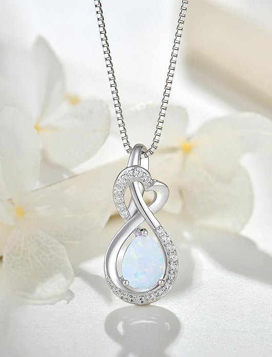 Infinity Necklace Birthstone Pendant 925 Sterling Silver Jewelry for Women