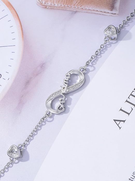 Dorunmo Infinity Bracelet Mom Bracelet 925 Sterling Silver 14K Gold Plated Infinity Heart Anklet for Women Christmas Jewelry Gifts for Wife Mom Daughter