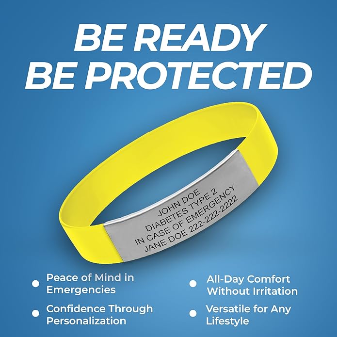 Personalized Medical Alert Bracelet for Men & Women – Custom Engraved Waterproof Silicone Wristband with Stainless Steel ID Plate – Medical ID Bracelet for Allergies, Conditions, ICE Info & Emergency Card