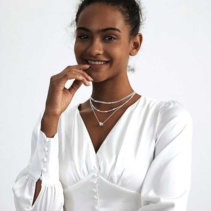 Gold Layered Necklaces for Women 14k Gold Plated Dainty Stackable Choker Necklaces for Women Trendy Layering Chain Cute Pendant Necklace Set Gold Jewelry for Women