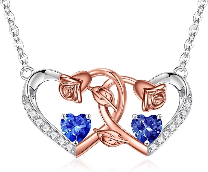 Iefil Chrismas Gifts for Wife - 925 Sterling Silver Rose Birthstone Necklace, Stocking Stuffers for Women Wife Girlfriend Mom