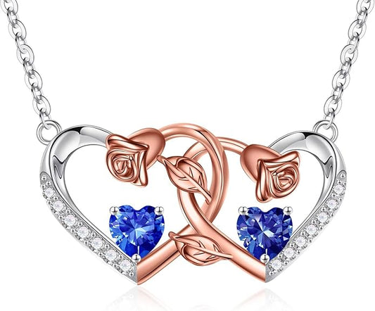 Iefil Chrismas Gifts for Wife - 925 Sterling Silver Rose Birthstone Necklace, Stocking Stuffers for Women Wife Girlfriend Mom