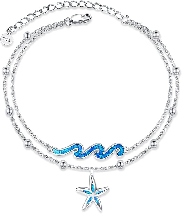 YFN Wave Anklet 925 Sterling Silver Ocean Wave Layered Ankle Bracelet Wave Beach Jewelry for Women Gifts
