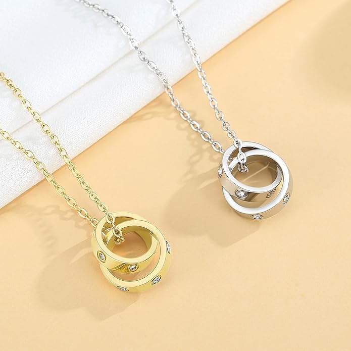 Love Necklace, Interlocking Circle Necklace, Dainty Pendant Necklace for Women, Stocking Stuffers for Women Valentines Christmas