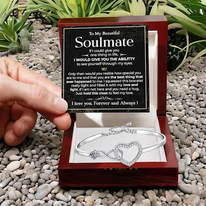 To My Soulmate Bracelet, Soulmate Bracelet For Women, Soulmate's Jewelry Gift From Boyfriend Husband Friend With Message Card And Box Meaning, Valentine Gifts For Her, Birthday Christmas Gifts