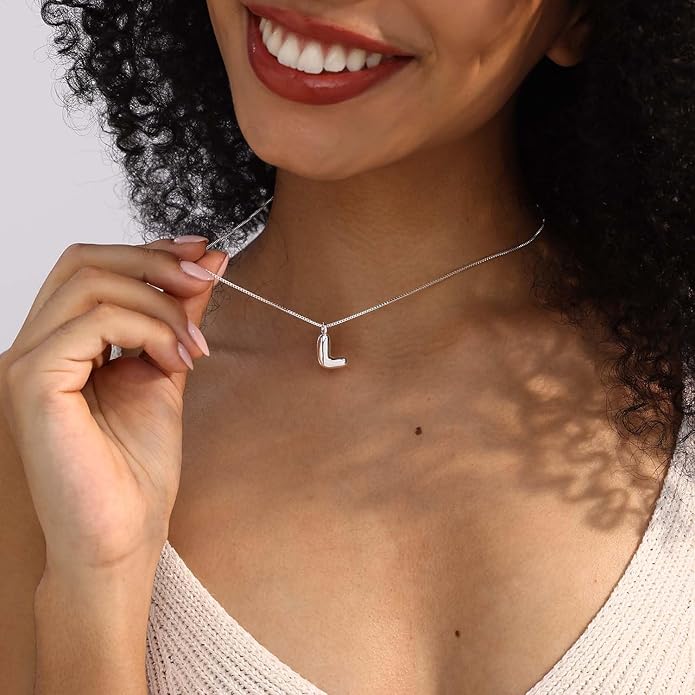 Bubble Gold Silver Letter Necklace Initial Necklaces for Women Trendy 14K Dainty Charm Pendant Name Necklace Personalized Jewelry Gift for Women Teen