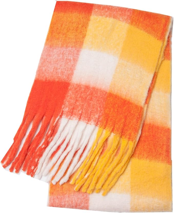 SHOHOKU Large Chunky Plaid Scarf Coloured Checked Oversized Scarf Tassel Soft Fall Winter Thick Warm Shawl Women