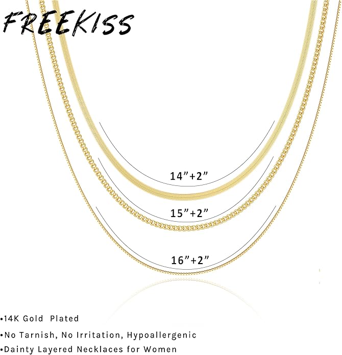 Freekiss Herringbone Necklace for Women,Dainty Gold Necklace,14k Gold Plated Snake,Gold Chain Choker Necklaces,Simple Gold Layered Necklaces,Gold Jewelry Gift for Women