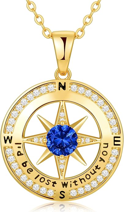 Zifeel Compass Necklace Gifts for Women wife - S925 Sterling Silver Birthstone Necklaces for Women - Anniversary Birthday Gifts for Her Wife Girlfriend - Valentines Mom Mothers Day Christmas Gifts Jewelry for Women