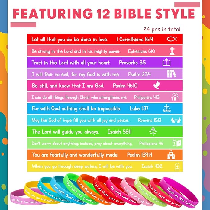Ecation Bible Verses Bracelets Bulk Scripture Silicone Wristbands Inspirational Motivational Quote Rubber Wristbands Christian Bracelets for Easter Carnival Party Favors