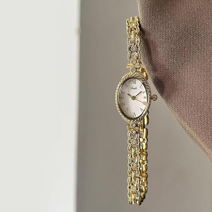 Women's Vintage Oval Watches Luxury Minimalism Bracelet Small Gold Tone Watch Ladies Analog Waterproof Watch Fashion Bangle Bracelet Dress Watch with Stainless Steel Band