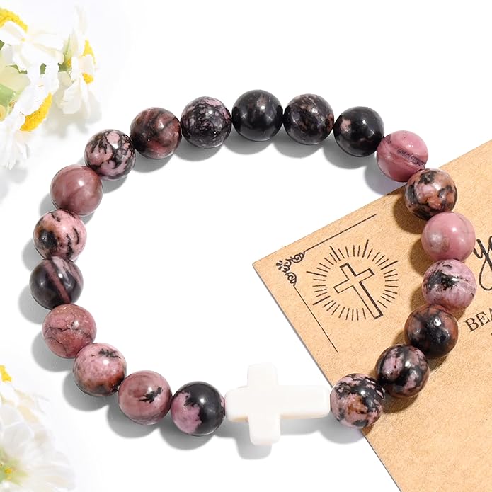 VIBILIA Cross Beaded Bracelets for Women, Inspirational Natural Heart Religious Bracelets for Women, Birthday Christian Gifts for Women on Thanksgiving Christmas Gifts