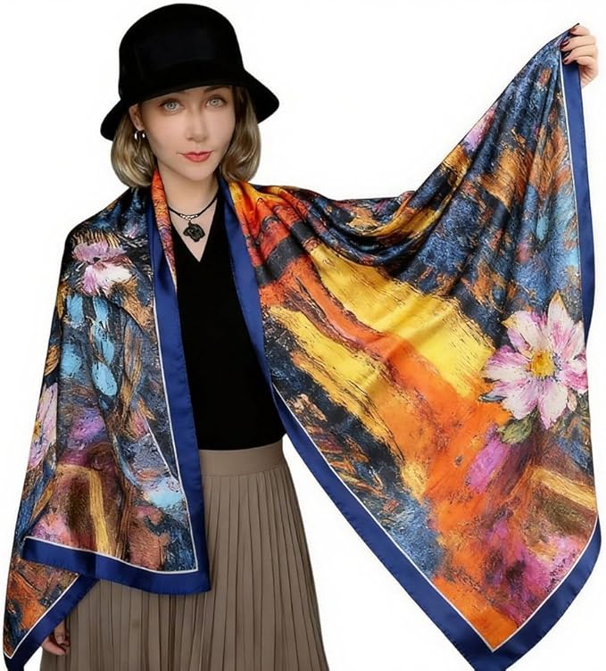 Clysoru Silk Scarf For Women Hair Scarves Lightweight Satin Elegant Shawl Wraps Bufanda Mujer Fashion Accessories 70.8"X35.4"