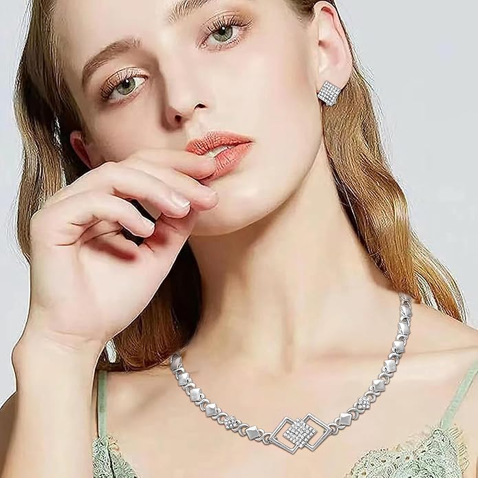 Gold Jewelry Sets for Women 18K Gold/Silver Filled Jewelry Necklace Set Wedding Bridal Fashion Jewelry Sets Women Accessories Bracelets Earrings and Rings Sweetheart Gifts