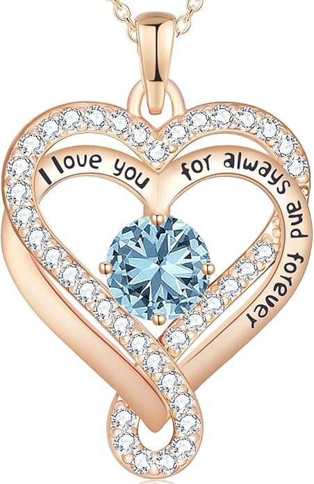 Birthstone Heart Necklaces for Women, Infinity Pendent S925 Sterling Silver Jewelry for Women, Wedding Anniversary, Birthday Mother’s Day Gifts for Mom, Mother, Wife, Girlfriend