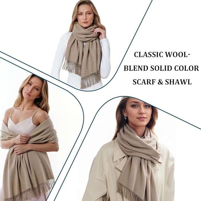 Temminc Winter Scarf for Women - Soft Warm Pashmina Shawl Wrap, Lightweight Fashion Blanket Travel Shawl, Solid Color Scarf