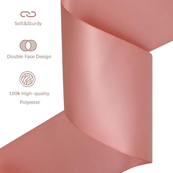 LEEQE Dusty Pink Satin Ribbon 4 inch X 15 Yards Polyester Ribbon for Gift Wrapping Very Suitable for Weddings Party Hair Bow Invitation Decorations and More