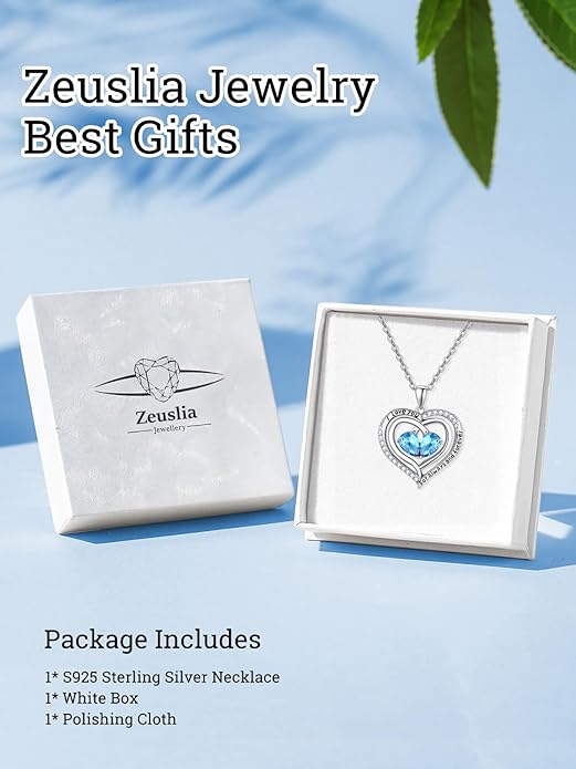 Zeuslia Double Birthstone Necklace Gifts for Wife - 925 Sterling Silver Sunflower/Rose/Crown Cross/Compass/Heart Pendant I Love You Necklace, Anniversary Birthday Gifts for Wife Girlfriend Mom Her