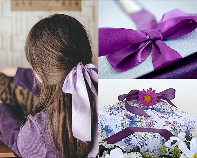 LEEQE Double Face Purple Satin Ribbon 7/8 inch X 25 Yards Polyester Purple Ribbon for Gift Wrapping Very Suitable for Weddings Party Invitation Decorations and More