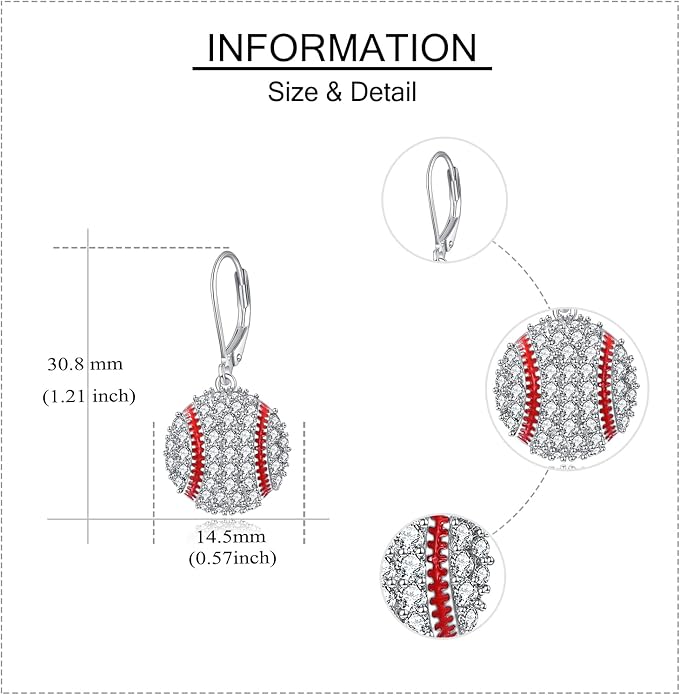 YFN Sports Jewelry Earrings 925 Sterling Silver Baseball Softball Basketball Rugby Football Tennis Volleyball Earrings for Women and Sports Fans Gifts